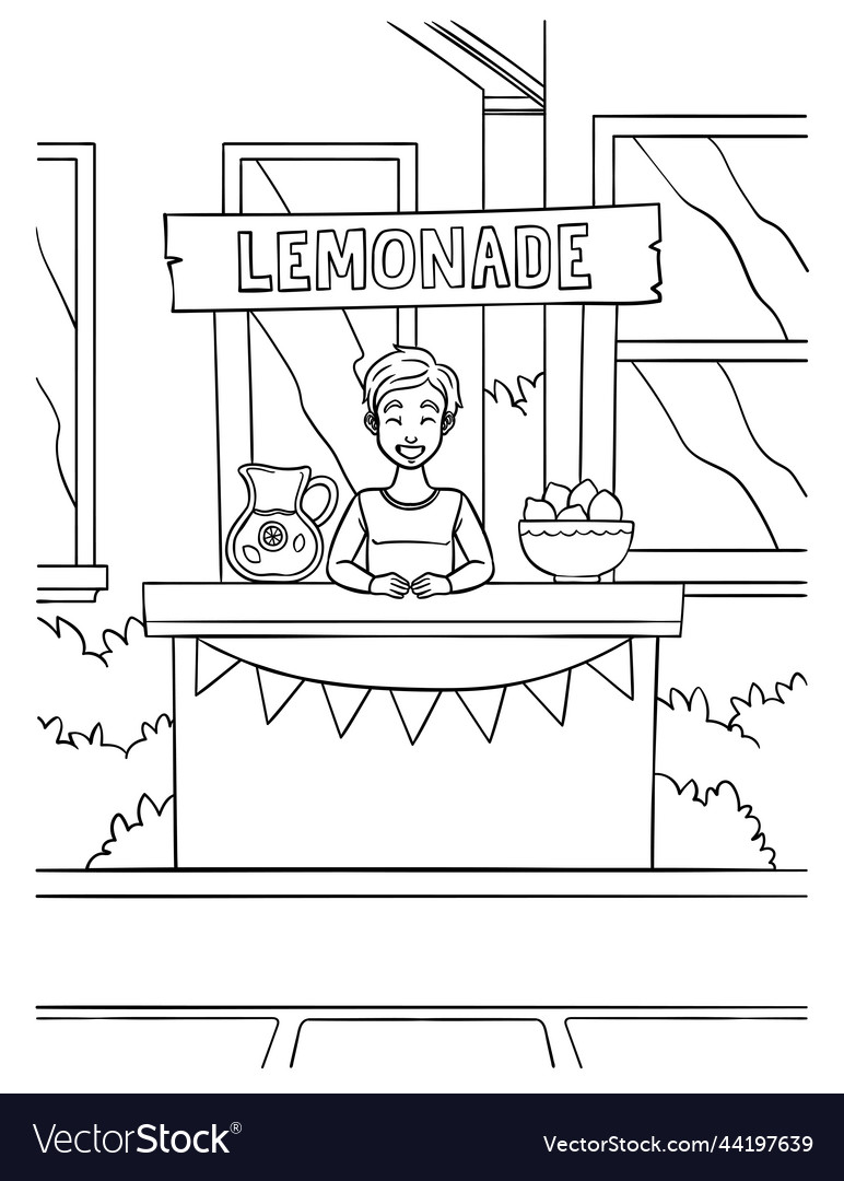 Lemonade juice vendor coloring page for kids vector image