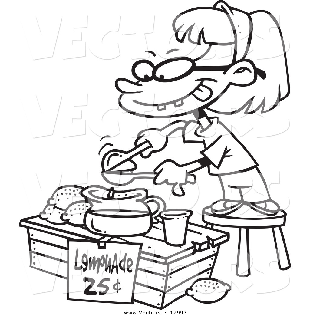 R of a cartoon little girl making lemonade