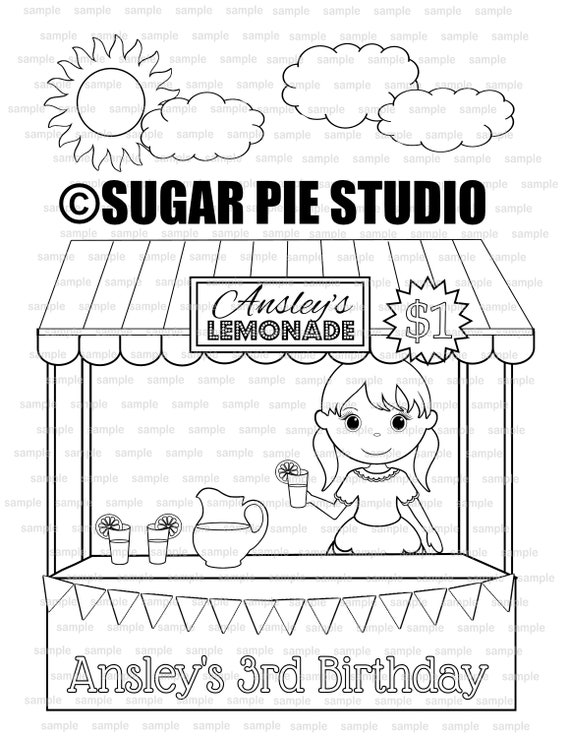 Personalized lemonade stand coloring page birthday party favor colouring activity sheet personalized printable template