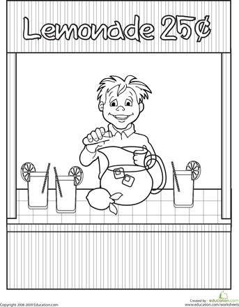 Color the lemonade stand worksheet education lemonade stand lemonade education
