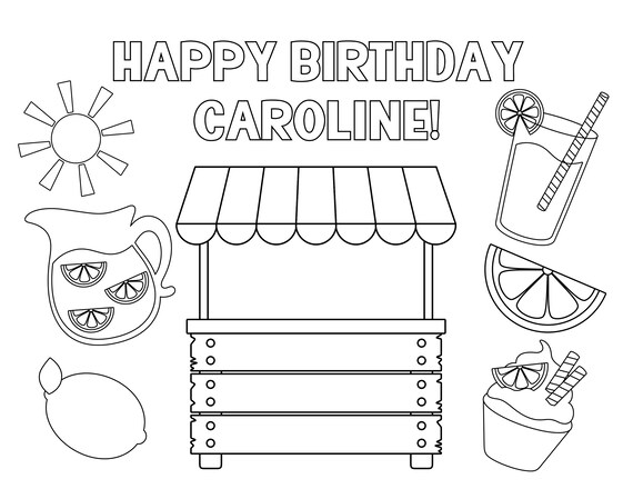 Printable lemonade birthday party coloring page lemonade stand lemon birthday first bday watercolor instant download print at home download now