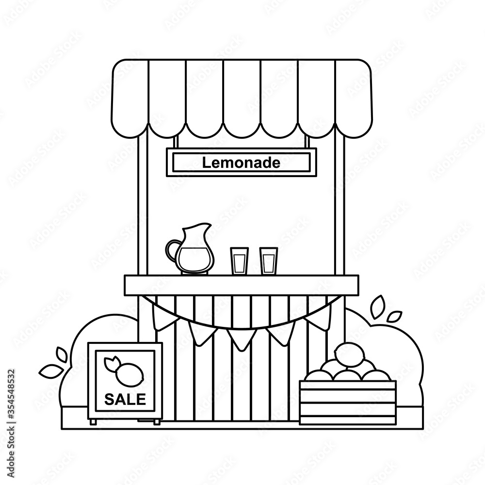 Vektorbilden outline lemonade stand black and white vector illustration sale lemons coloring book for children cold summer drinks