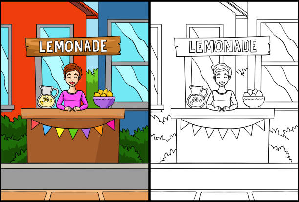Lemonade juice vendor coloring page illustration stock illustration