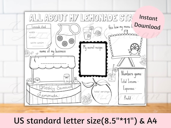 Printable lemonade stand activity sheet lemonade stand coloring page lemonade stand journal lemonade stand summer pretend party