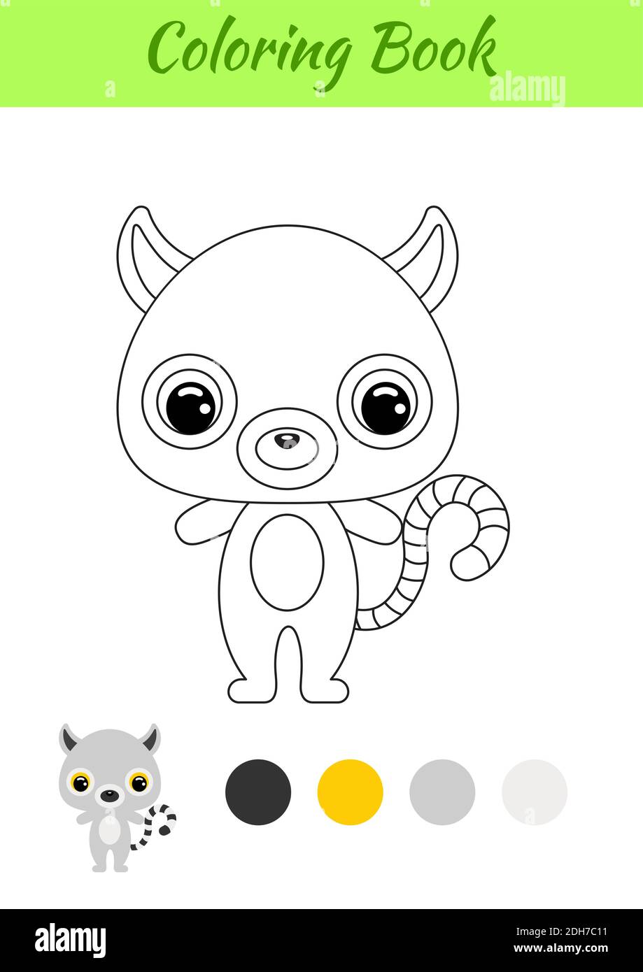 Coloring book little baby lemur coloring page for kids educational activity for preschool years kids and toddlers with cute animal stock vector image art