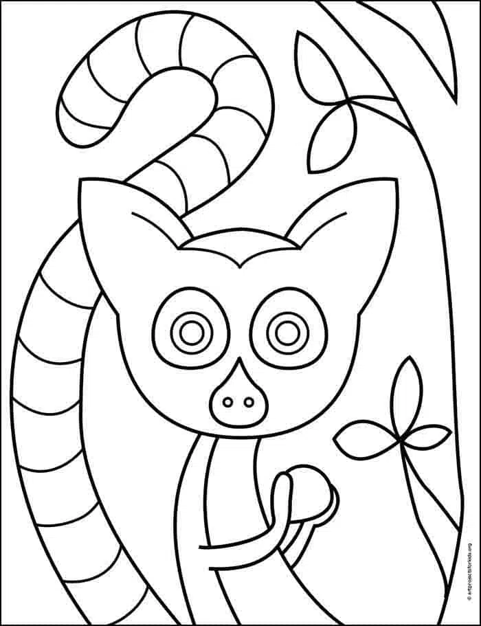 Easy how to draw a lemur tutorial and lemur coloring page