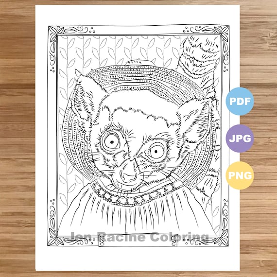 Lemur coloring page animal portrait animal in clothes animal coloring printable coloring pages for adults coloring pages for kids