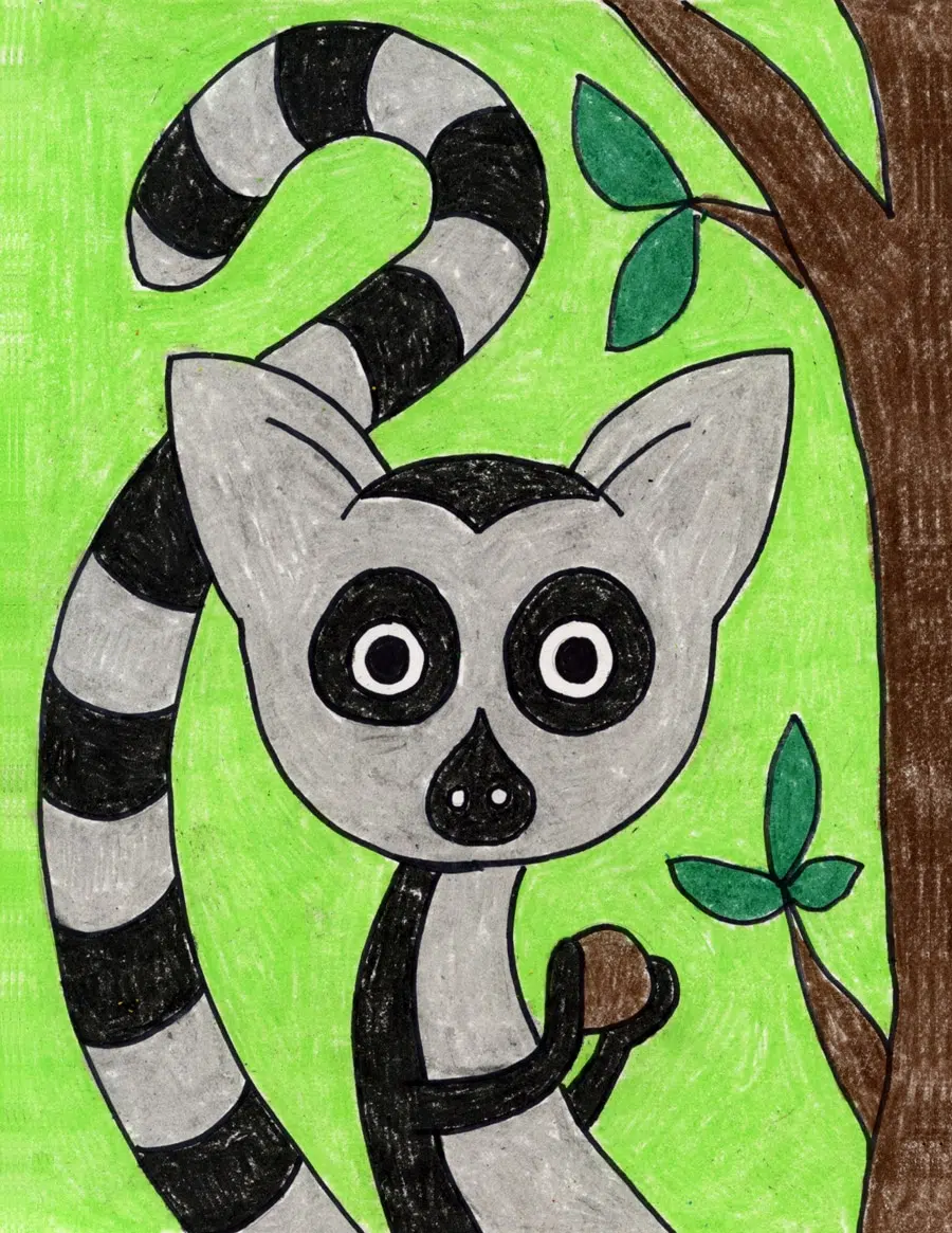 Easy how to draw a lemur tutorial and lemur coloring page