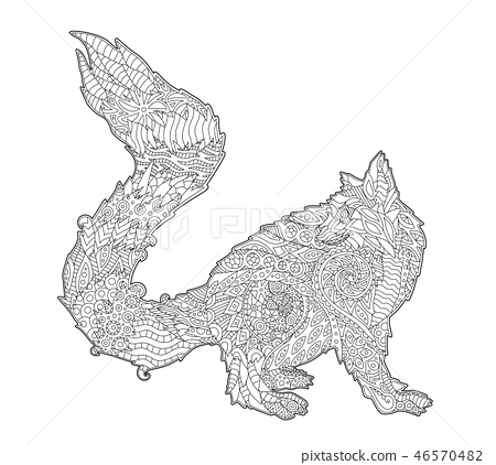 Coloring book drawing with isolated stylized lemur