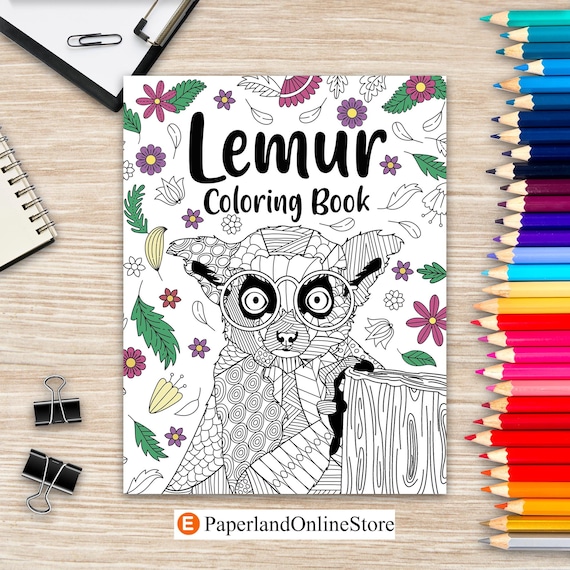 Lemur coloring book coloring books for adults gifts for lemur lovers floral mandala coloring pages madagascar lemur activity coloring