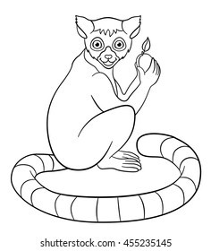 Coloring pages little cute lemur holds stock vector royalty free