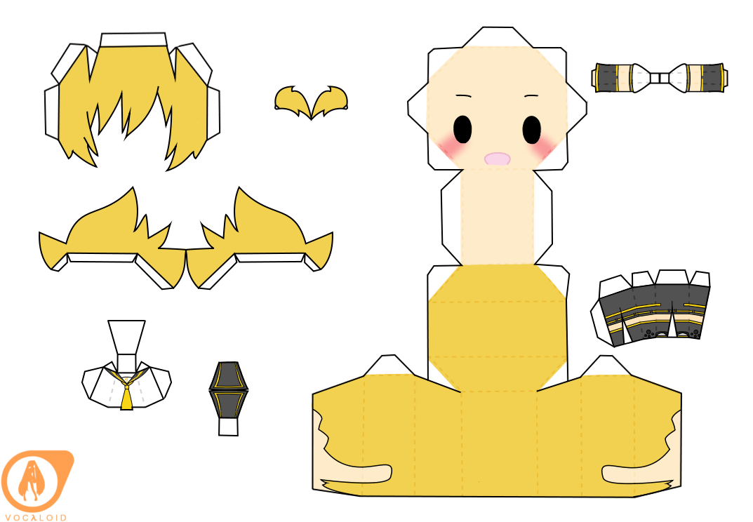 Len kagamine chibi doll free printable papercraft templates