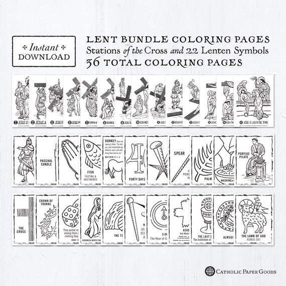 Catholic coloring pages stations of the cross and lent symbols bundle of lent activity for kids printable coloring pages pdf