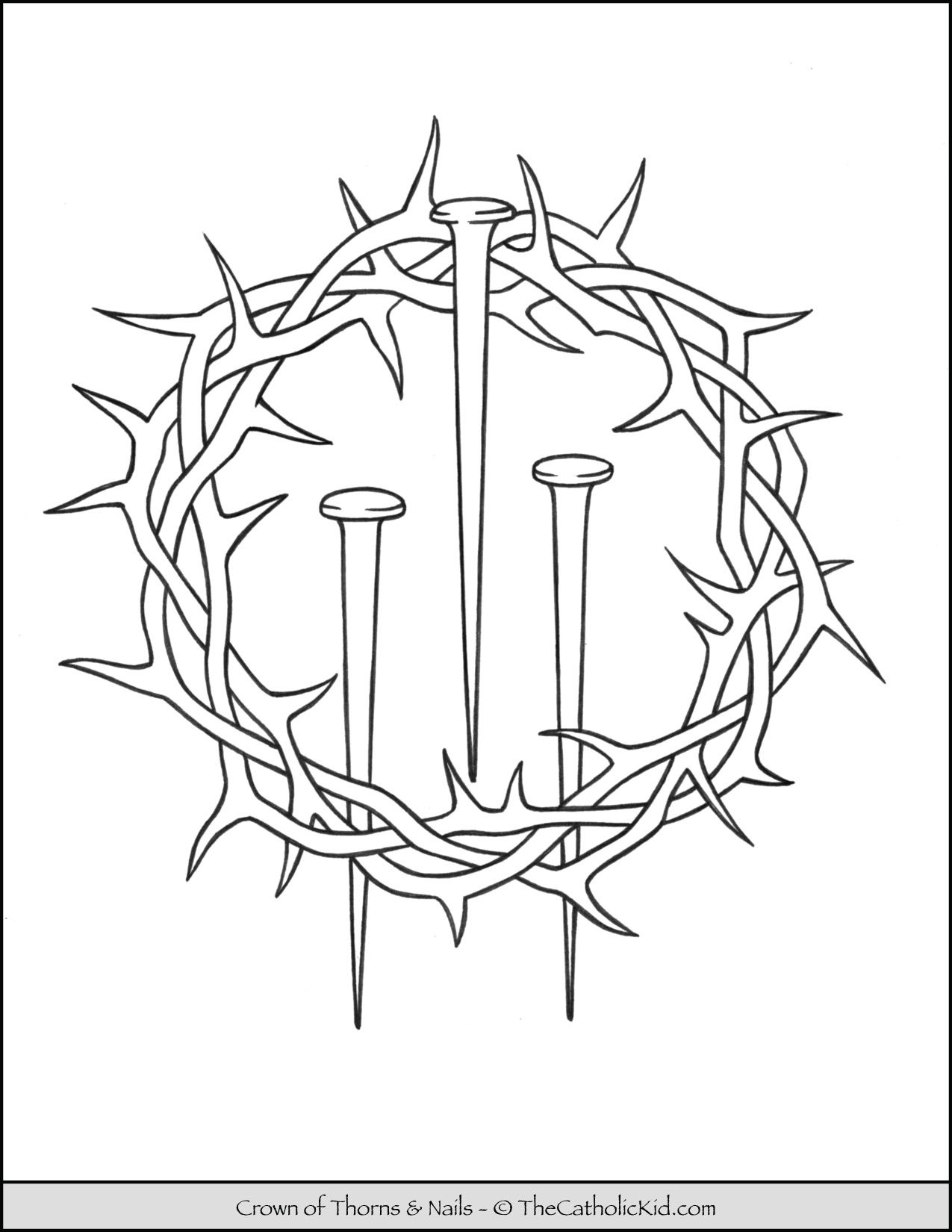 Lent coloring page crown of thorns nails