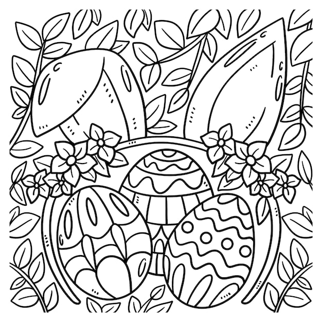 Premium vector easter eggs bunny headband coloring page for kids