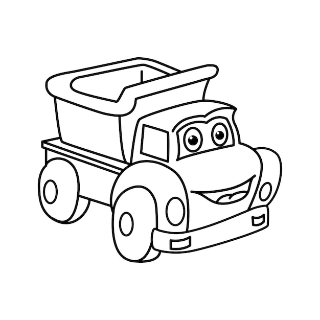 Premium vector funny truck cartoon characters with cute face vector illustration for kids coloring book