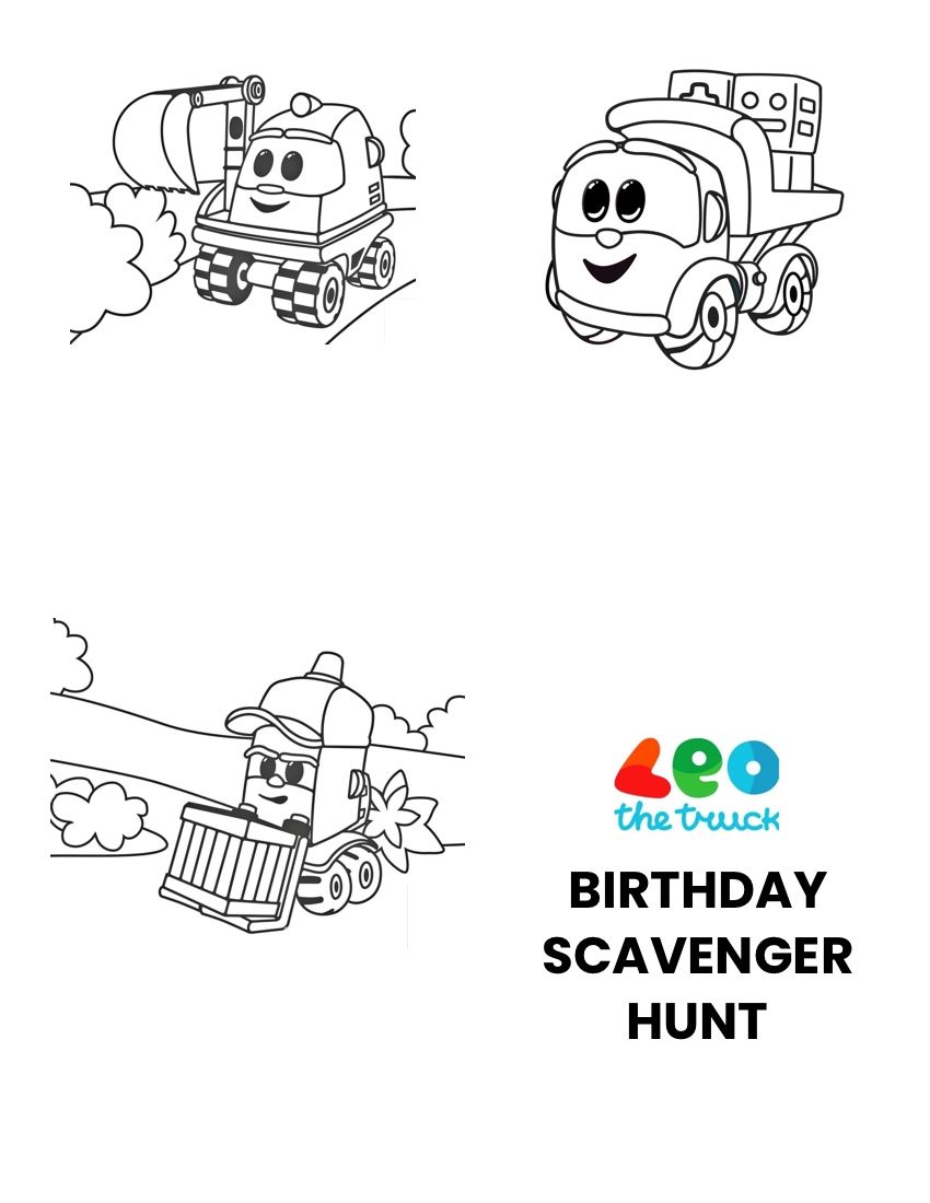 Leo the truck birthday party scavenger hunt truck coloring pages trucks birthday party leo