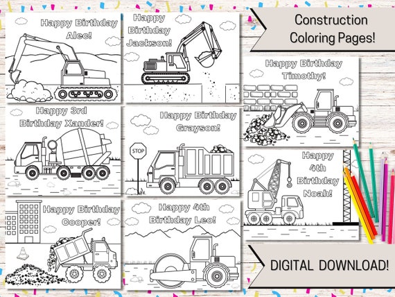 Printable coloring pages construction truck birthday party personalized kids coloring pages construction printable pdf digital placemat