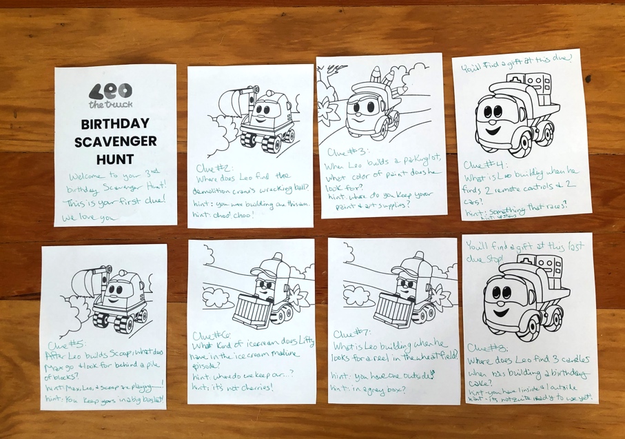 Leo the truck birthday party scavenger hunt