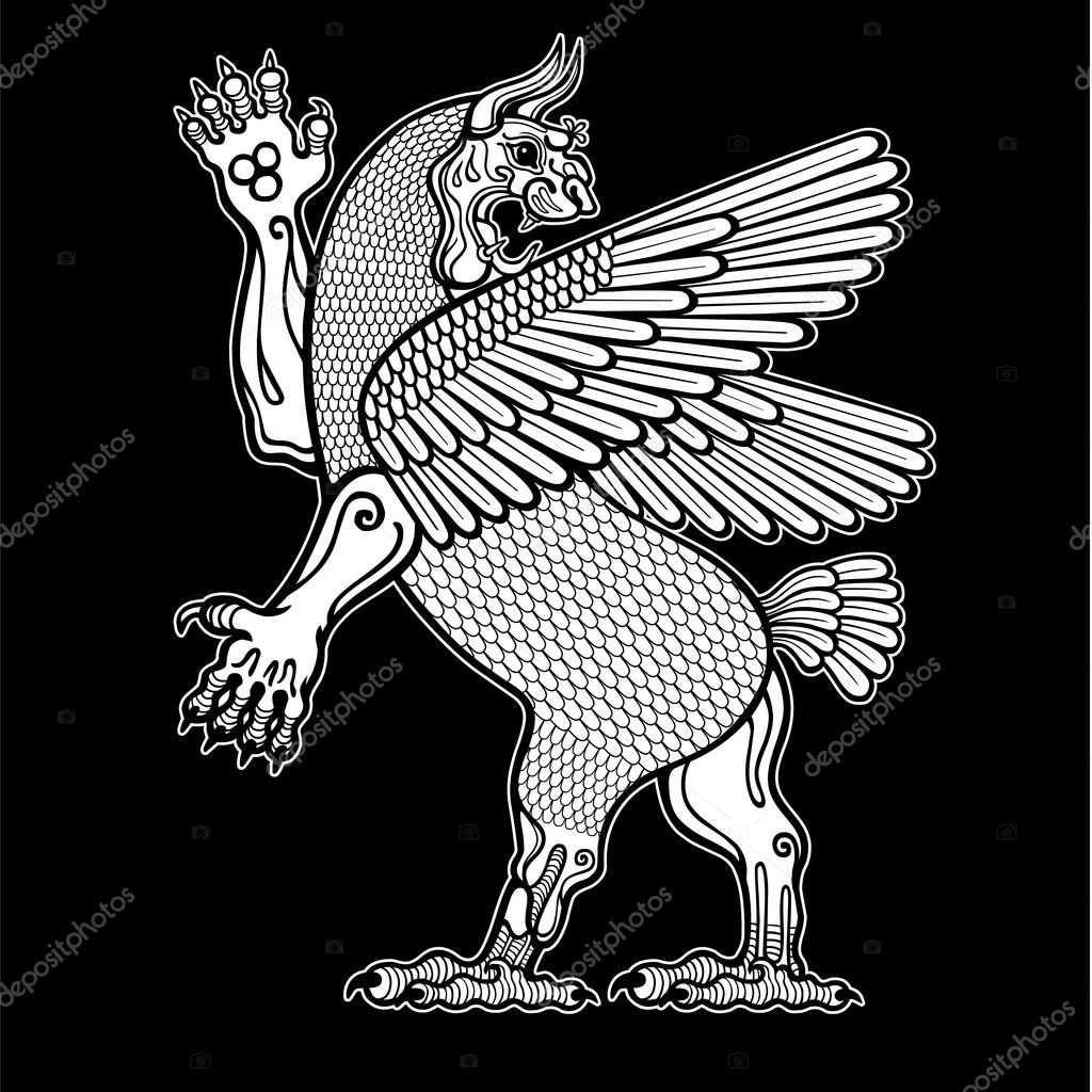 Dibujo dibujos animados leãn dragãn alado personaje mitologãa asiria thiamat vector de stock de roomyana