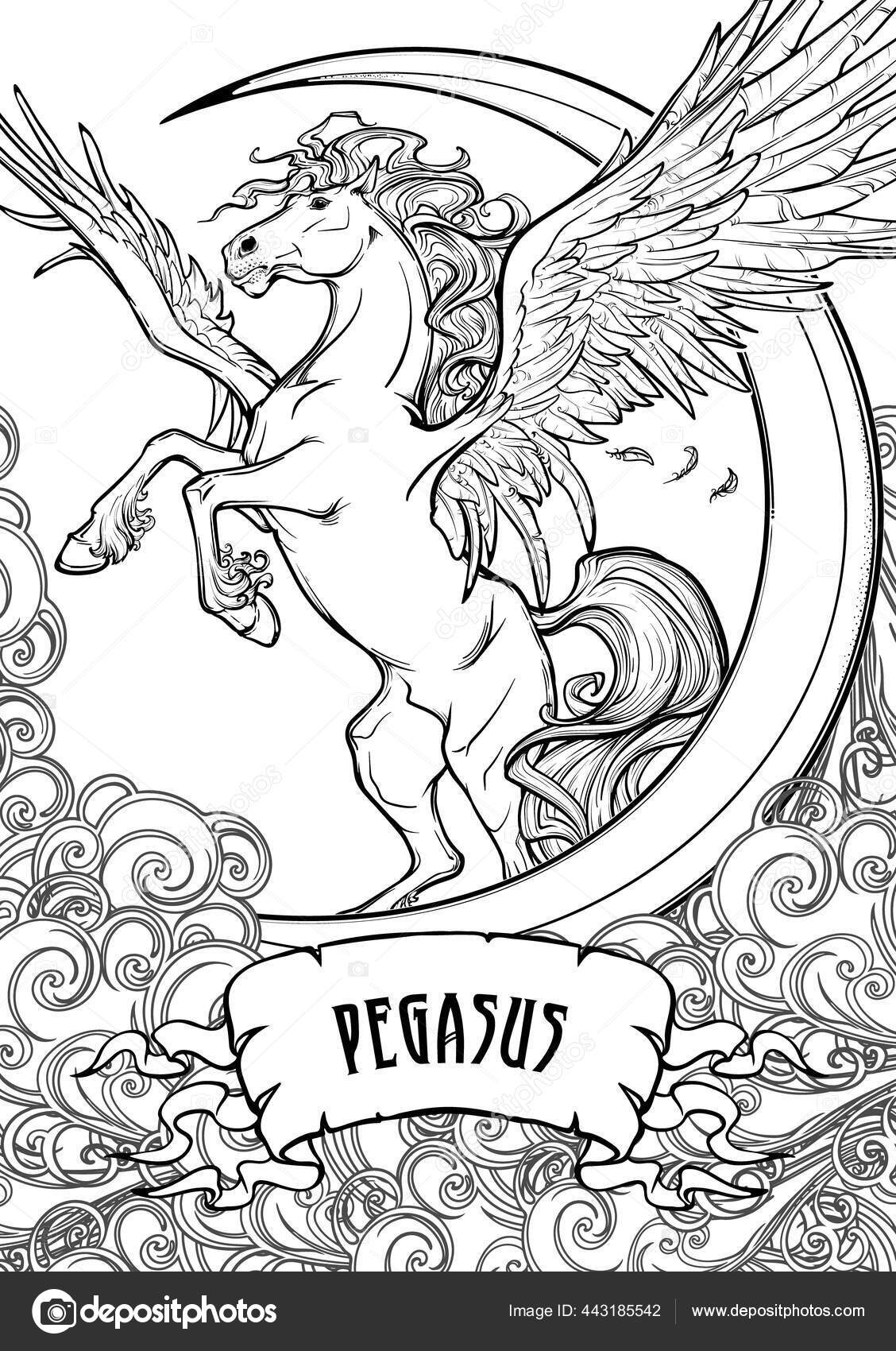 Dibujo de concepto pegasus para el libro para colorear vector de stock por aenseidhe