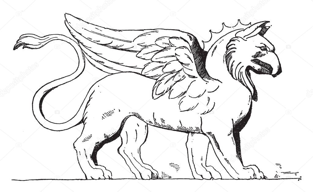 Una criatura mãtica con cabeza las alas ãguila cuerpo leãn vector de stock de morphart