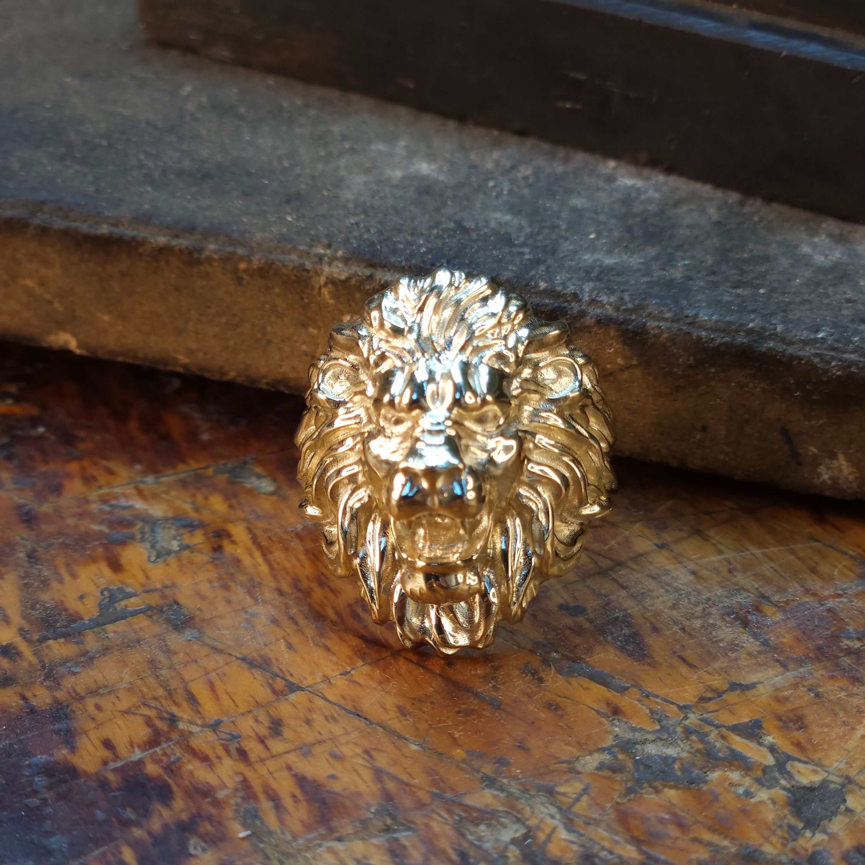 Unique fantasy gold lion ring handcrafted k solid gold custom ring for best friend gift or customizable class ring