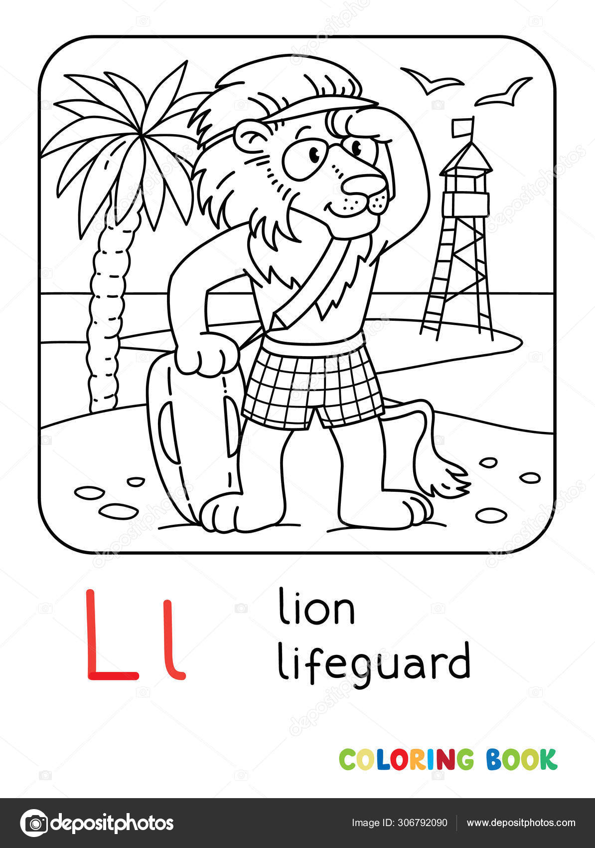Leãn salvavidas abc libro para colorear alfabeto l vector de stock por passengerz