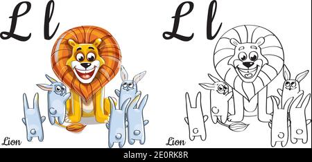Leãn letra l pãgina para colorear imagen vector de stock