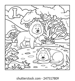 Libro de colorantes leãn alfabeto incoloro vector de stock libre de regalãas