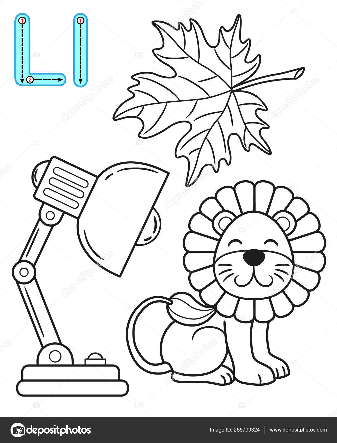 Pãgina para colorear imprimible para jardãn de infantes y preescolar tarjeta para estudiar inglãs alfabeto del libro para colorear vector letra l hoja lãmpara leãn vector de stock por natasha