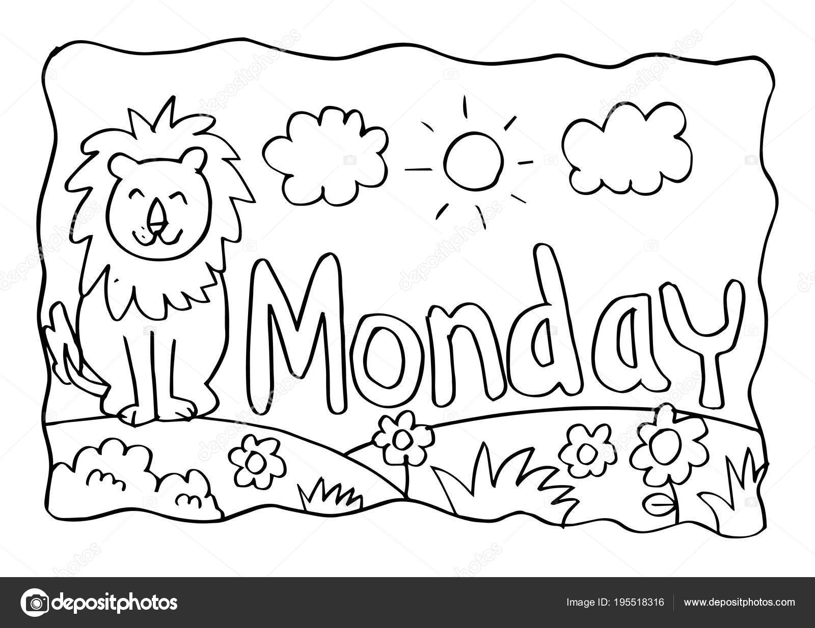 Lunes para colorear pãgina con leãn ilustraciãn de stock de handini