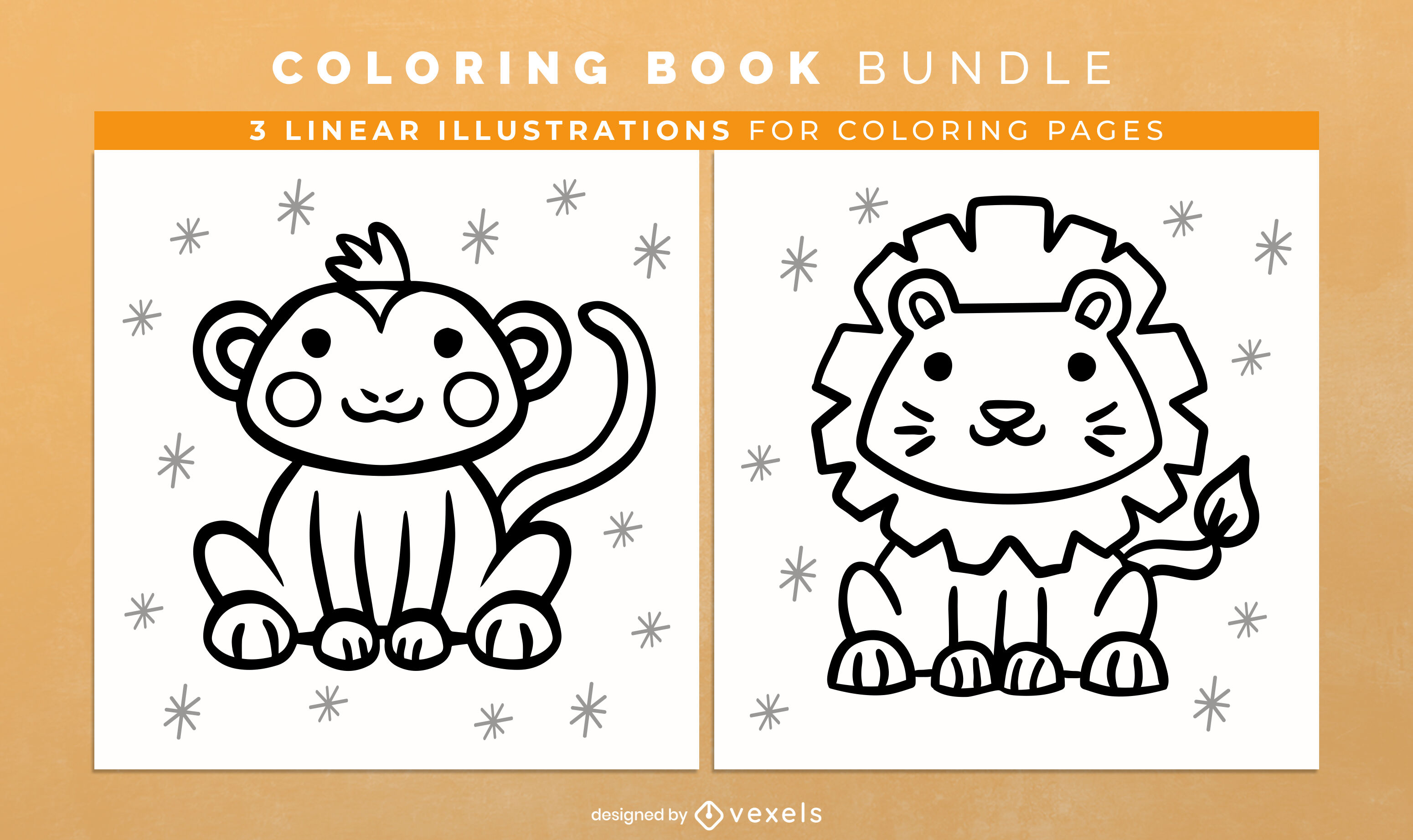 Dcarga vector de lindo leãn y un mono para colorear pãginas de diseão de libro