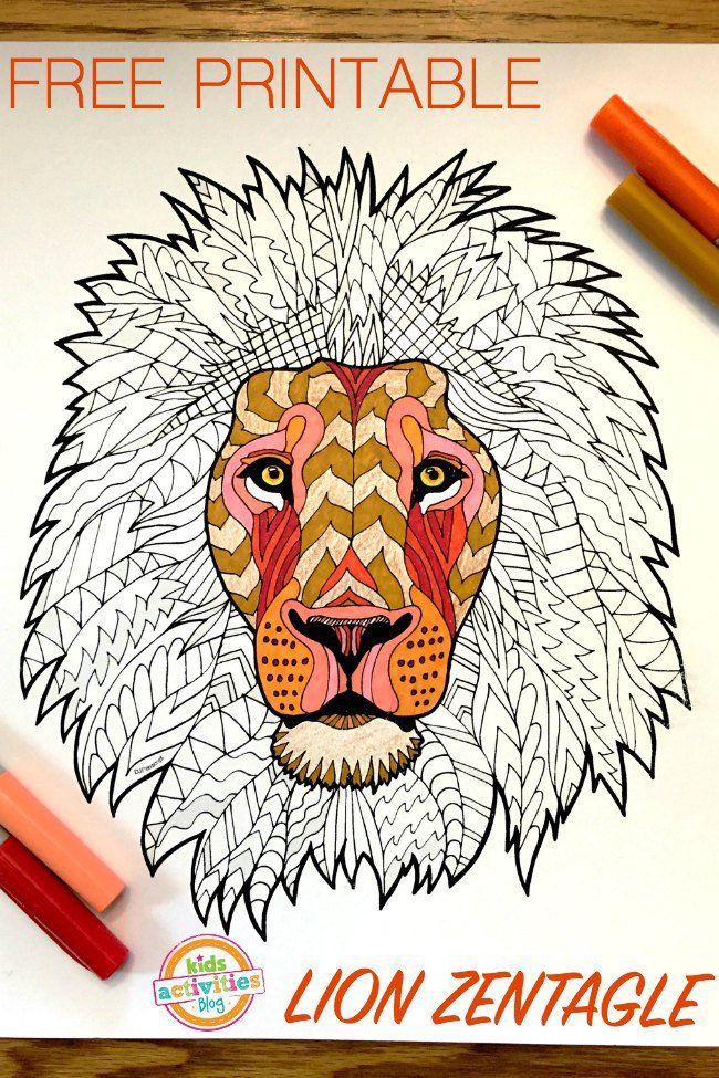 Zentangle lion pattern printable coloring page animal coloring pag lion coloring pag coloring pag