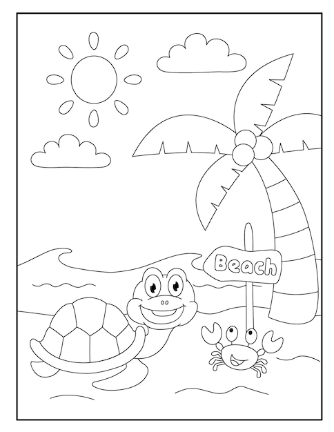 Premium vector cute turtle coloring page for kids