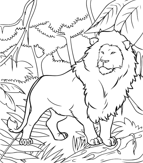 Leãn en la selva para colorear pintar e imprimir vector premium