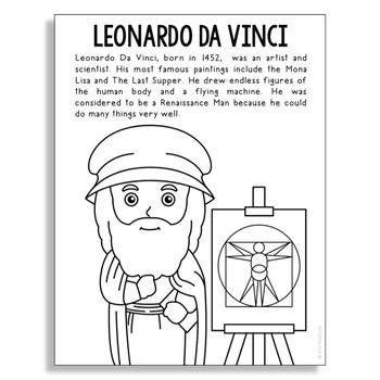 Leonardo da vinci coloring pages tpt