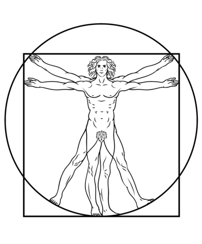 Vitruvian man by leonardo da vinci coloring page free printable coloring pages