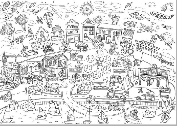 Printable coloring pages for children poster transport city line art illustration greeting card by olha zolotnyk