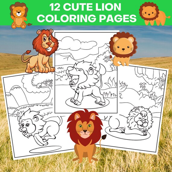 Paquete de pãginas para colorear de leones imprimibles leãn lindo imprimible hojas para colorear de leones libro para colorear de leones descarga instantãnea