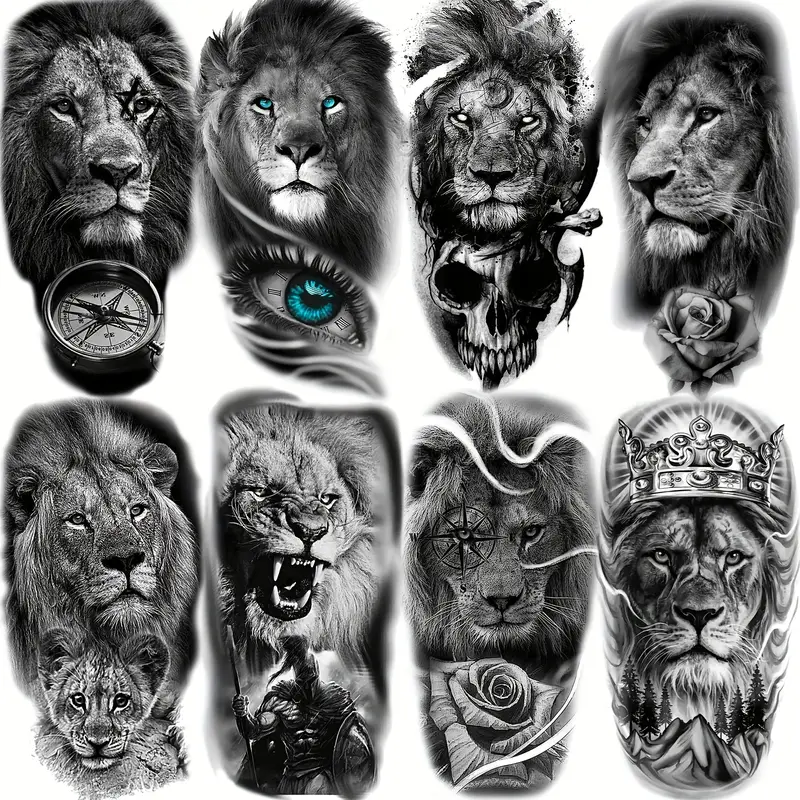 Large realistic lion temporary tattoos for men women adults