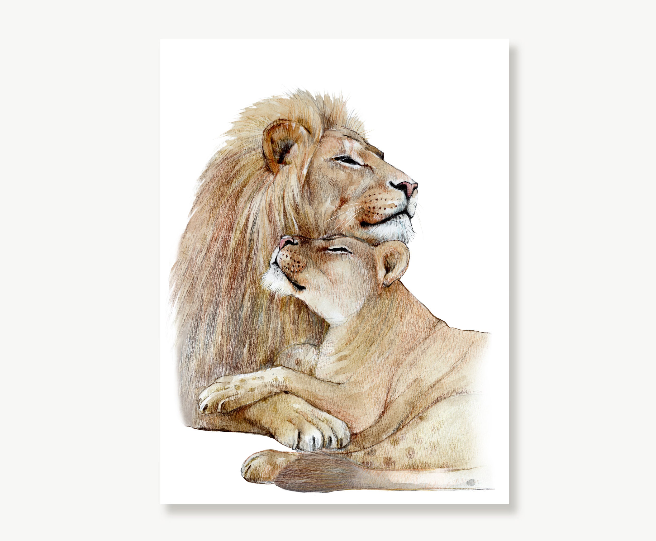 Lion and lioness wall art print lions in love lion wedding gift lion painting canvas print valentine day gift for her gift for him