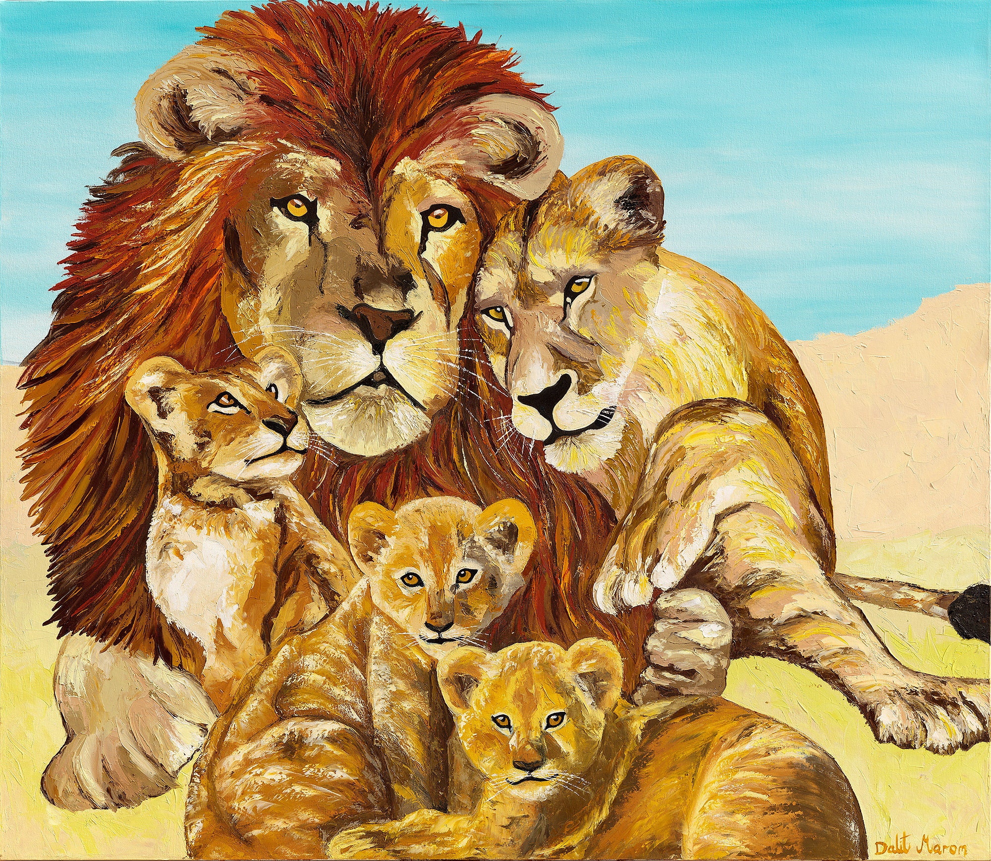 Lion family with cubs lion family canvas hugging lions lion cub print wildlife art nature art print lion animal canvas art print