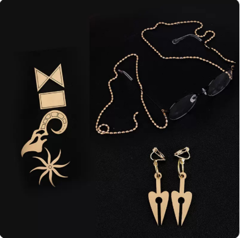 Vtuber ike eveland cosplay earring ear clip chain eyeglasses accessory suit gift