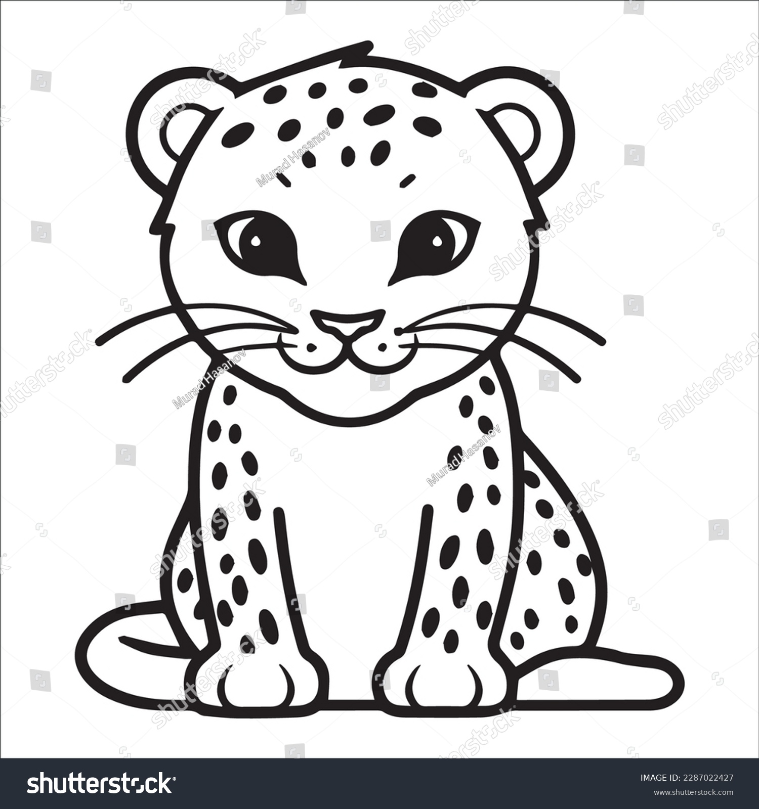 Happy leopard coloring page kids black stock vector royalty free