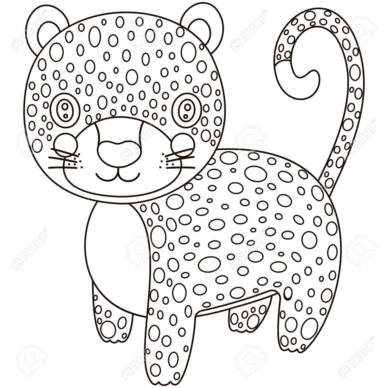 Cute isolated black and white cartoon stylized leopard a outline single illustration of a wild animal living in the jungle for coloring vector royalty free svg cliparts vectors and stock illustration image