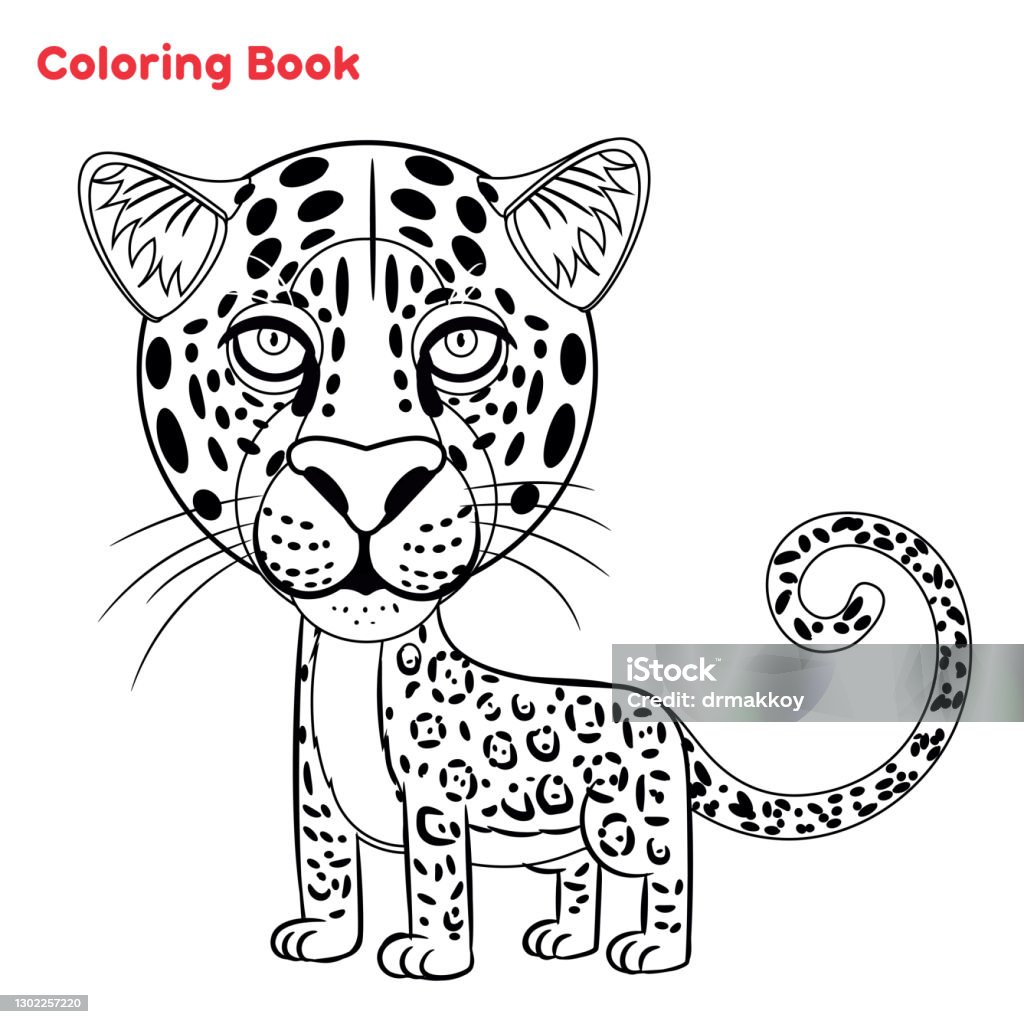 Cute leopard coloring book page stock illustration