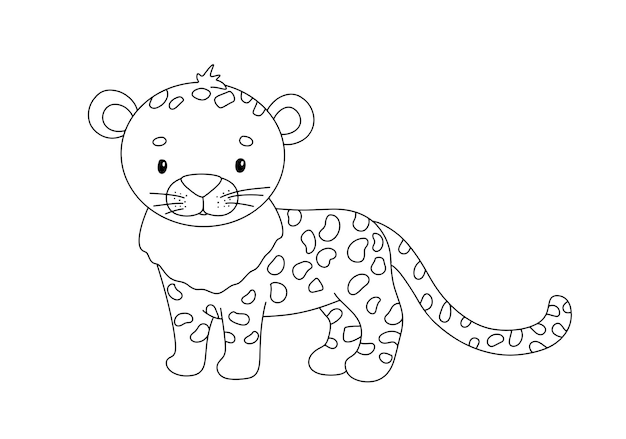 Premium vector cute cheetah in line style drawing african baby wild cat isolated on white background vector sweet outline leopard for childish coloring book jungle animal