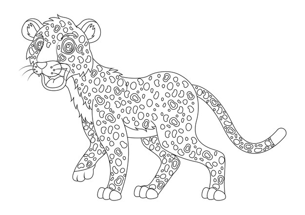 Premium vector black and white leopard cartoon character vector illustration coloring page of cartoon leopard