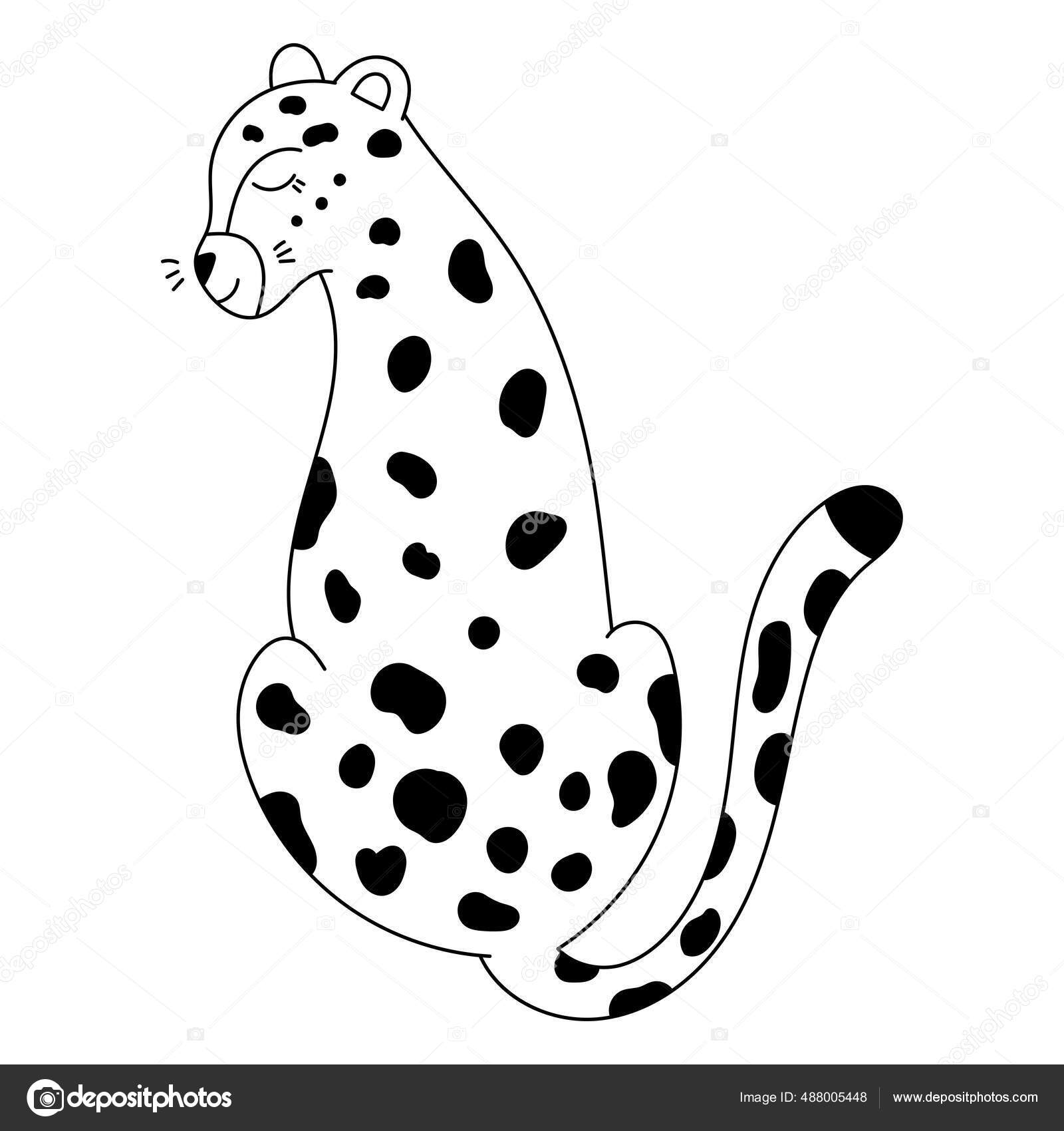 Coloring page cute cartoon leopard black white outline vector illustration stock vector by kristina